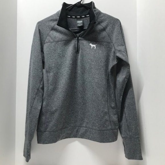 PINK Victoria's Secret Heather Gray & Black 1/4 Zip Pullover - Picture 1 of 12